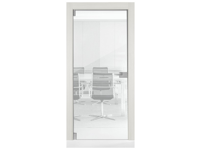 Porta a Battente Performance con Tutto Vetro Trasparente 90xH210x10 cm Frassino Bianco