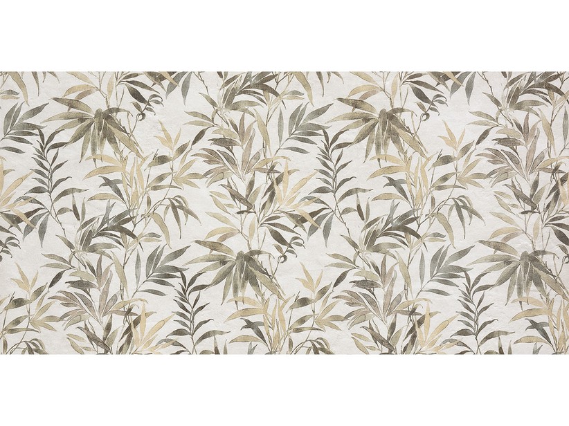 Decoro Murales Bamboo Gres Effetto Carta da Parati con Foglie Piastrella 60x120