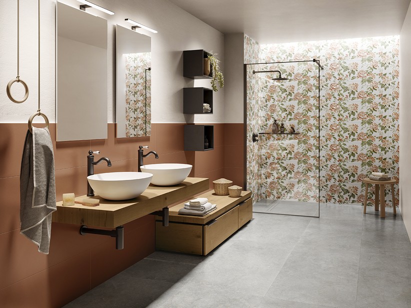 Mensola Per Lavabo Bagno D'Appoggio TOPSY TOP 120 cm sp. 10 in Legno Naturale Rovere Nodi